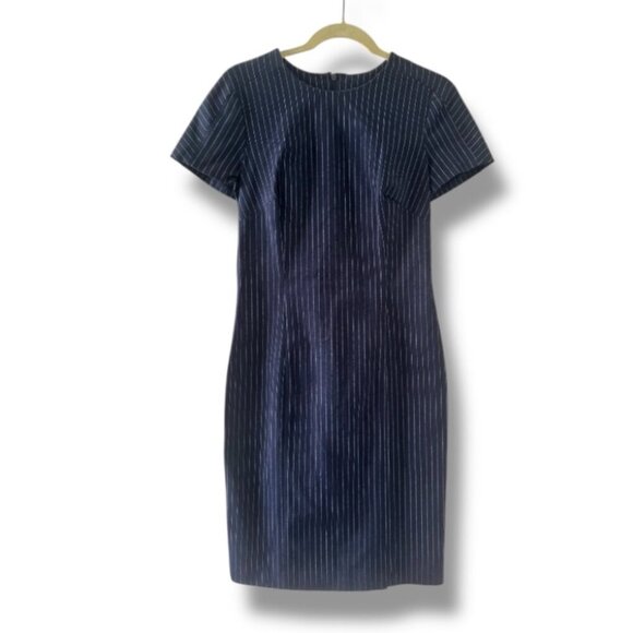 Banana Republic Navy Blue Pinstripe Cap Sleeve Sheath Dress Women's Size 8 Work - Picture 1 of 16